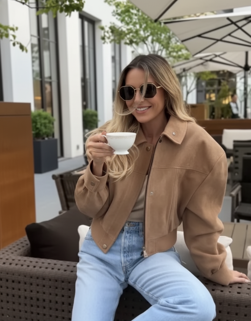 Suede Lapel Cropped Jacket